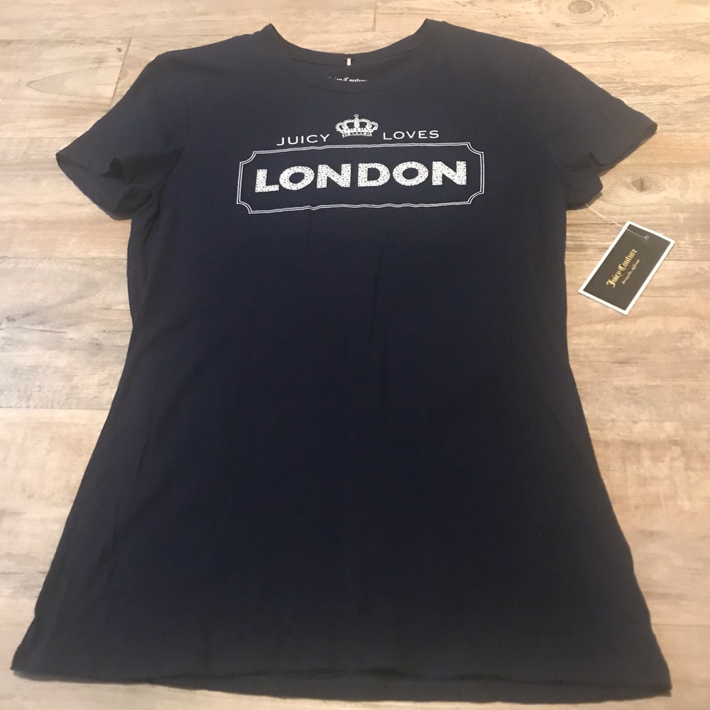 NWT! Juicy Couture “Juicy Loves London” Navy Tee